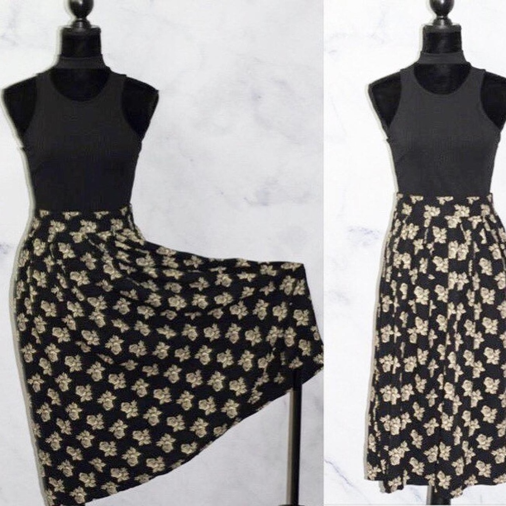 Petite Sophisticated Black & Ivory Floral Skirt